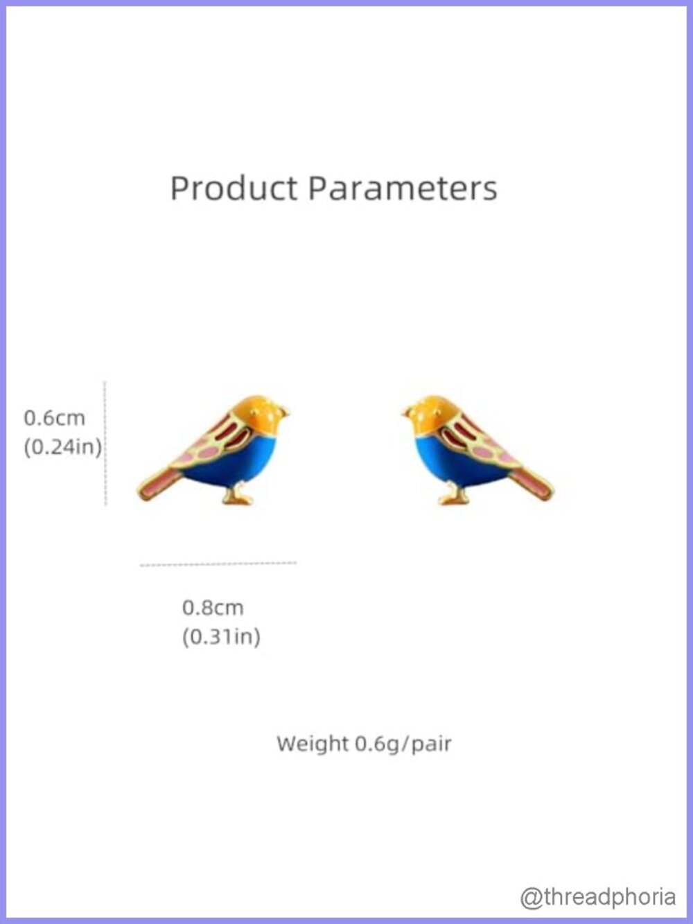 Bird Stud Earrings 925 Sterling Silver 14k Gold Plated Enameled Tiny Animal - Picture 5 of 6